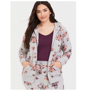 Light Grey Floral Zip Up Hoodie